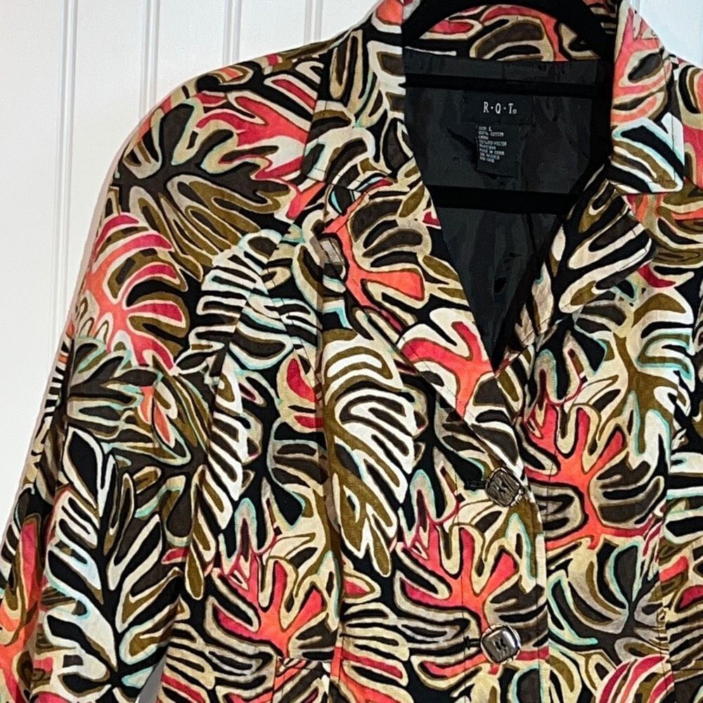 RQT jacket woman’s size large lined cotton long sleeve tropical leaf button fron - Picture 2 of 11
